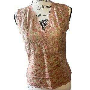 Garfield & Marks Lolita Lace Embroidered Pink‎ Tan Camisole Small